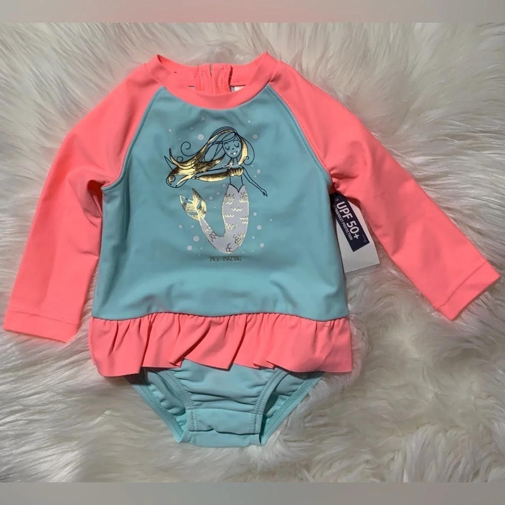 Oshkosh B’gosh - Mermaid One Piece Rash Guard Swimsuit Baby Girl (SZ 3-6m)